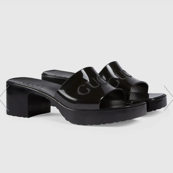 Gucci Platform Rubber Slide Sandals in Black - Picture 1 of 10